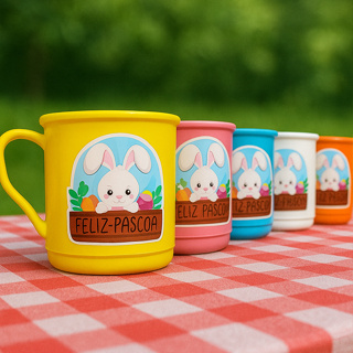 Lembrancinha pascoa desenho coelhinho 10 copos alça colorido chocolate infantil presente decoração em Oferta na Shopee
