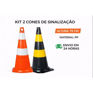 Kit 2 Cone de Sinalização 75cm Branco/Laranja Preto/Amarelo Rígido Trânsito Obra Segurança Epi Esporte em Oferta na Shopee