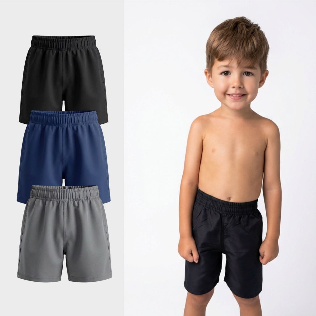 Kit 3 Bermuda Shorts Tactel Menino Verão Praia Escolar Infantil Juvenil Primeiros passos