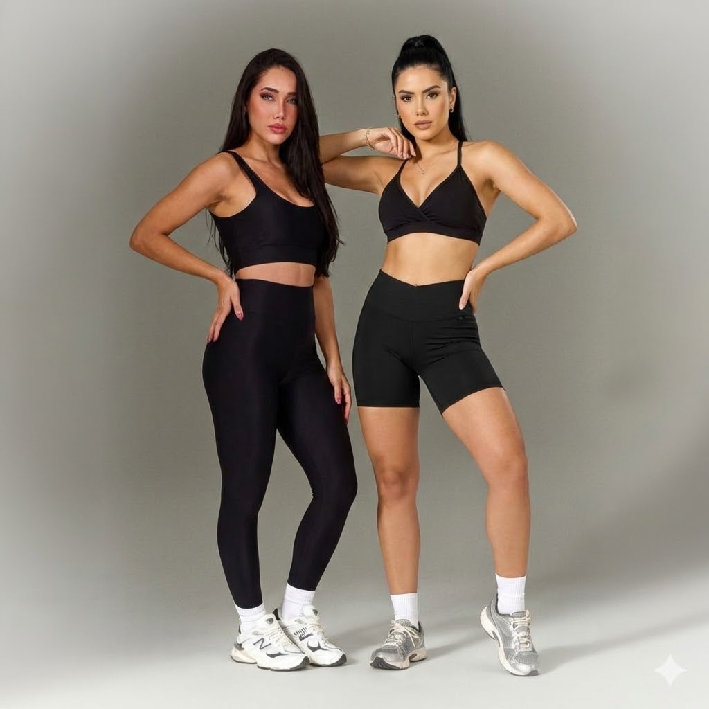 Kit Fitness 2 Conjuntos Legging + Top + Short + Top Zero Transparência