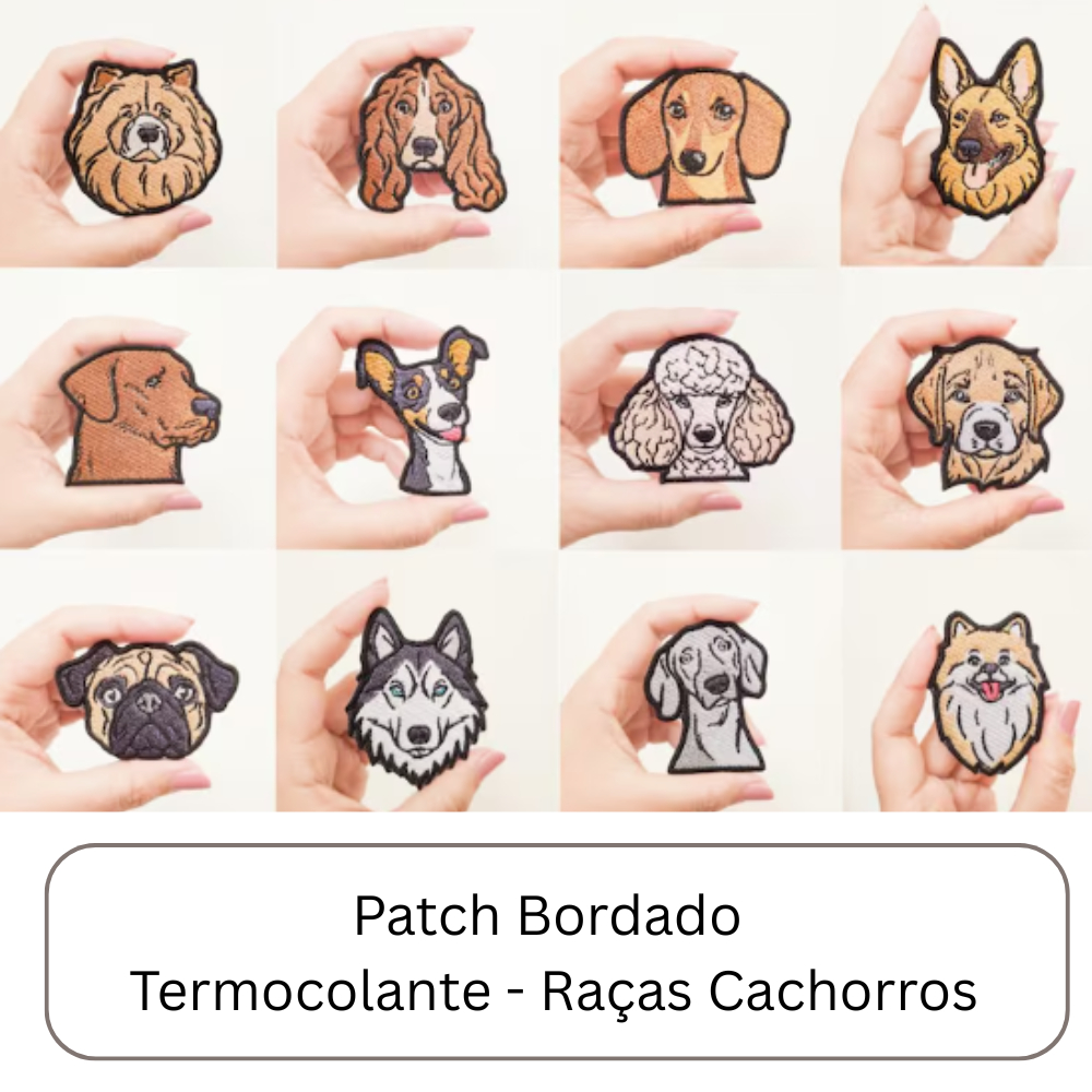 Adesivo bordado de cachorros para tecidos | Patch Bordado Termocolante Raças | Estilo Adesivo | Aplicação com Ferro