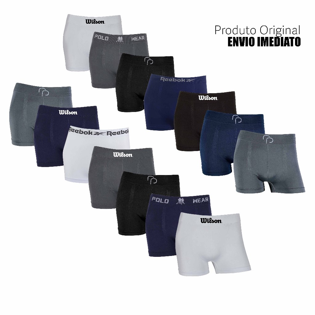 Kit 7 ou 14 cuecas boxer marca Wilson Reebok Polo Wear Rafa Parize Microfibra Originais Sortidas
