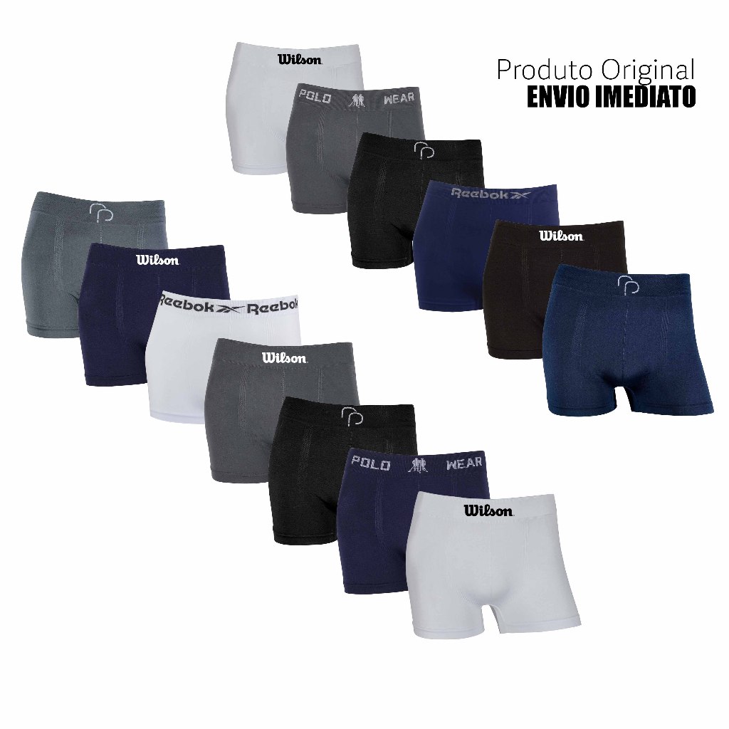 Kit 6 ou 13 cuecas boxer marca Wilson Reebok Polo Wear Rafa Parize Microfibra Originais Sortidas