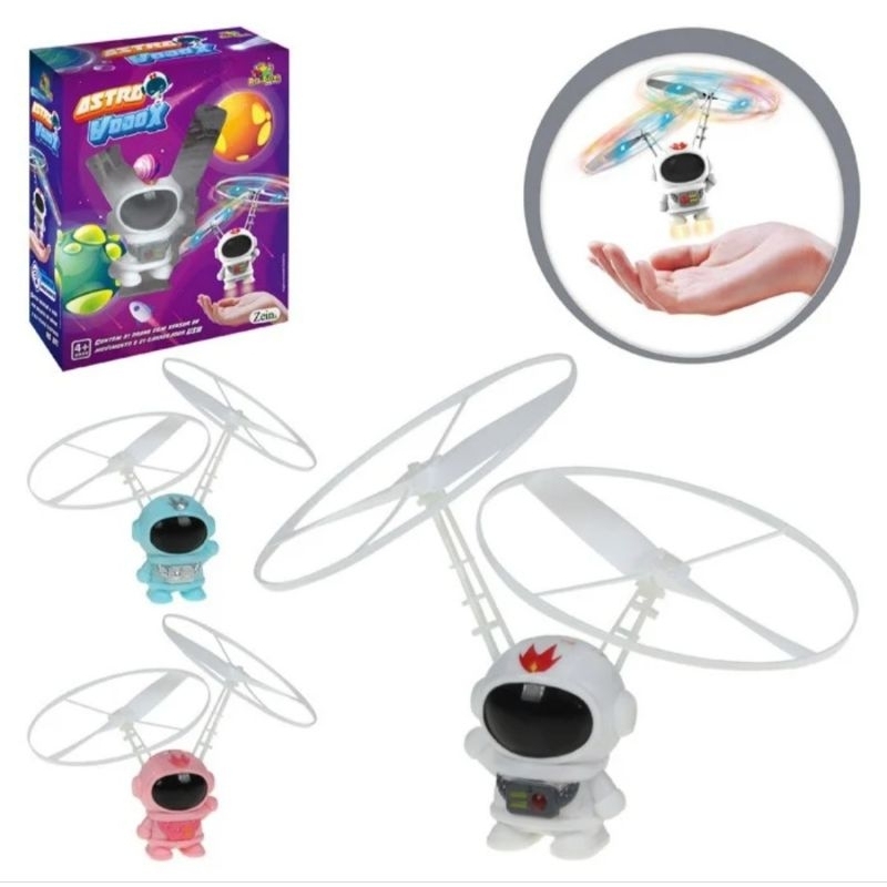 Astronauta Voador Com Hélice E Luz Led Recarregável USB Brinquedo Infantil Astro Voa De Verdade Lançador Manual