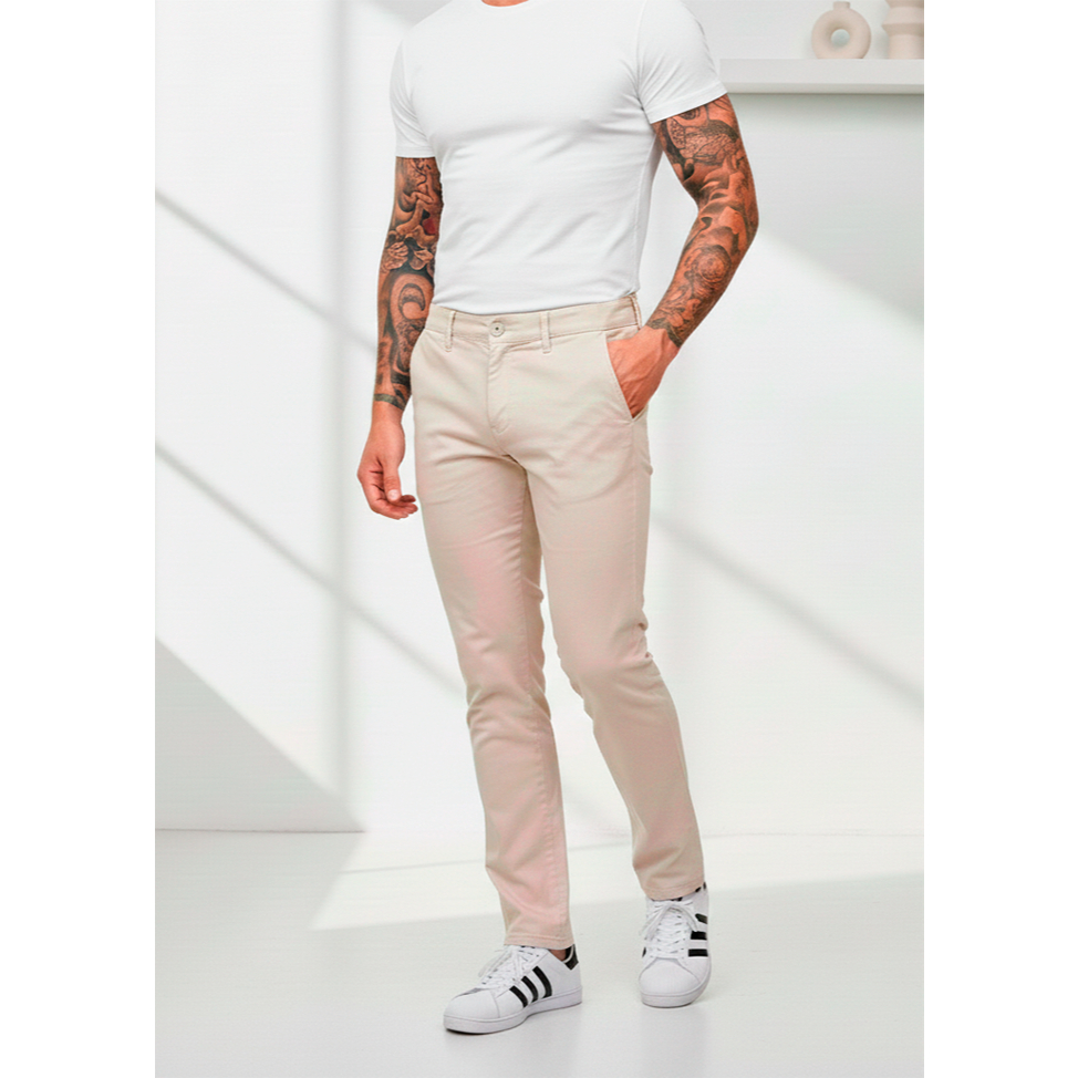 Calça de Sarja Masculina Modelo Chino Caimento Slim - Esporte Fino, Social Chique c Bolso faca 9455