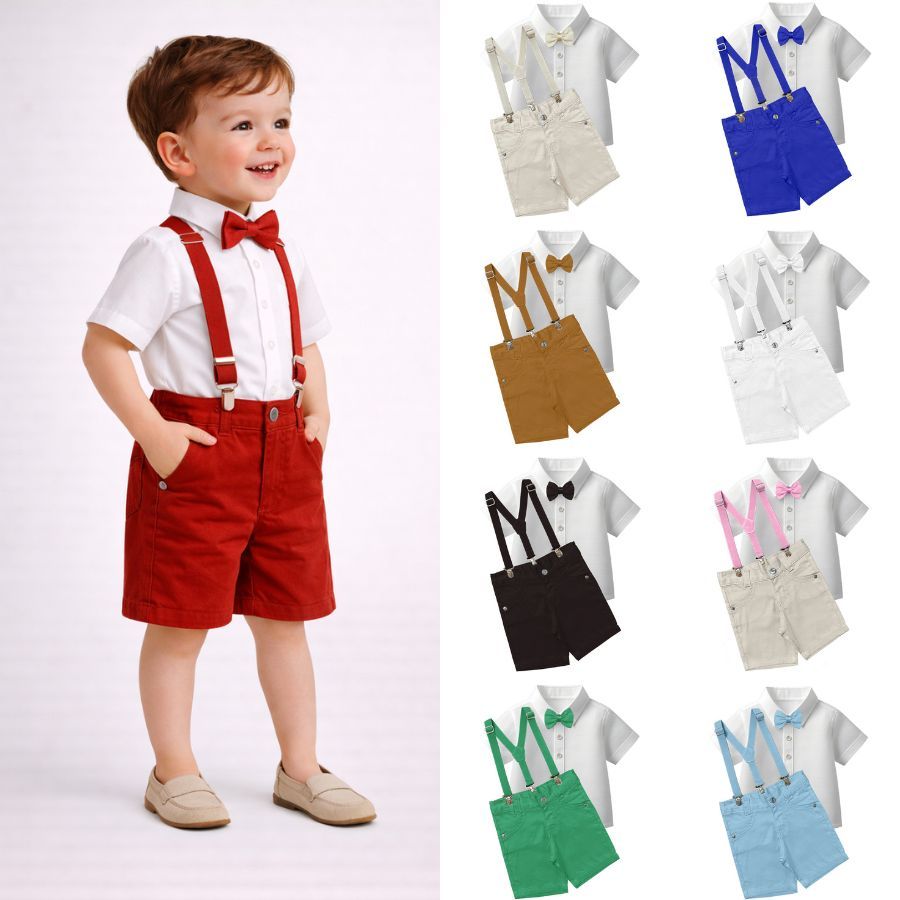 Conjunto Batizado Menino Roupa Social Infantil Formatura Casamento Aniversário + Suspensório Gravata
