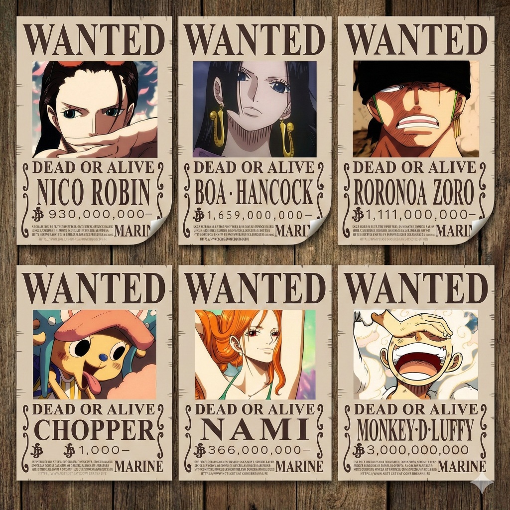 Poster Adesivo A4 20x28 Anime One Piece Wanted Vários Personagens