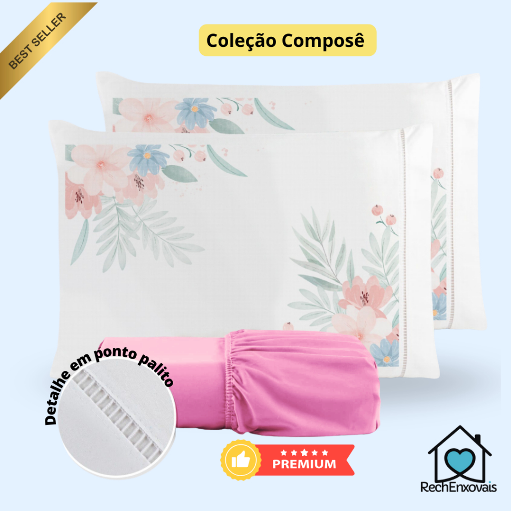 Kit Jogo de Lençol Micropercal 400 Fios Ponto Palito Fronha Estampada