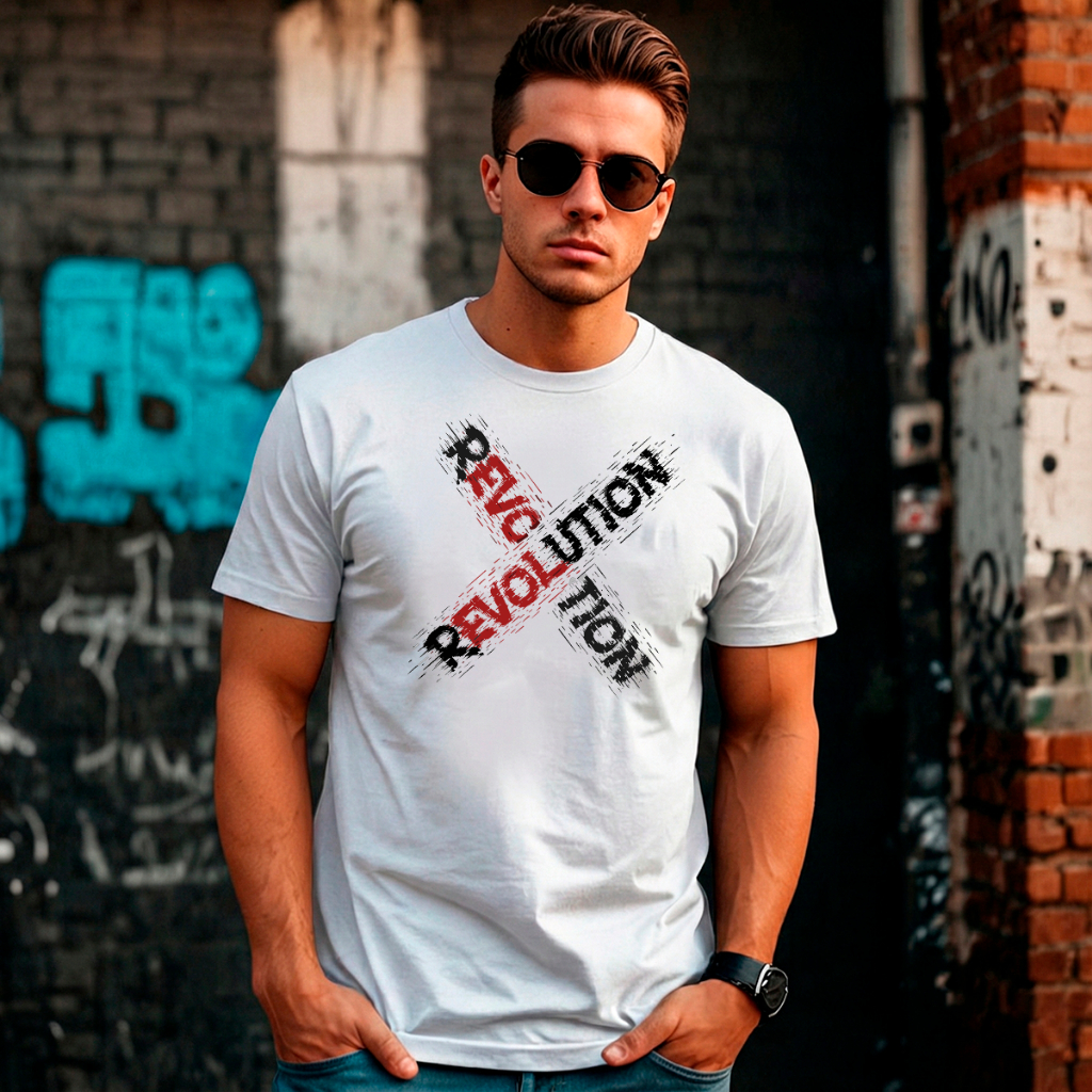 Camiseta Masculina Algodão Basica Branca Manga Curta Gola Redonda Estampa Revolution Estilo Urbano Confortável Macia