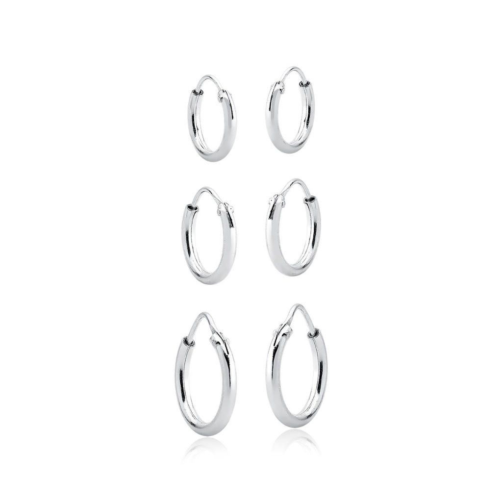 Kit trio argolas redondas prata 925 10mm/12mm/14mm em Oferta na Shopee