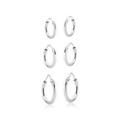 Kit trio argolas redondas prata 925 10mm/12mm/14mm