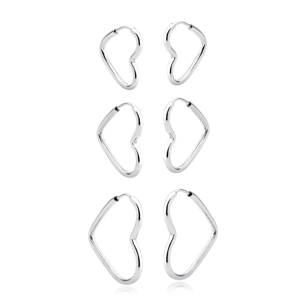 Kit trio argolas coração prata 925 12mm/16mm/20mm em Oferta na Shopee