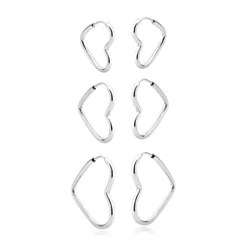 Kit trio argolas coração prata 925 12mm/16mm/20mm