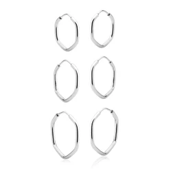 Kit Trio Argolas Hexagono Prata 925 16mm/14mm/12mm