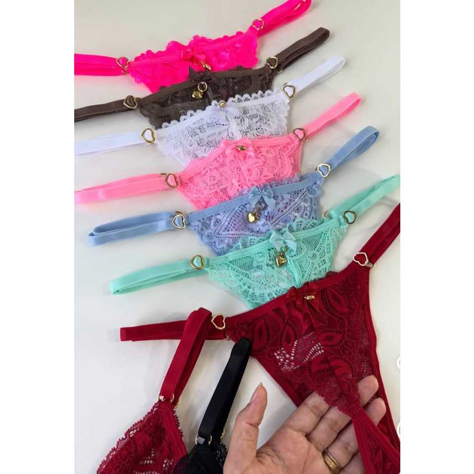 Kit 5 Calcinha Coração de renda em Oferta na Shopee