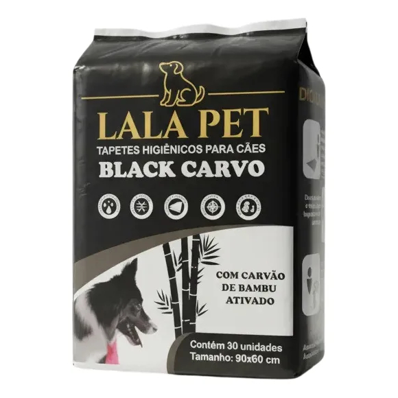 Tapete Higiênico para Cães Lala Pet Black Carvo - 30 Unidades 90x60cm