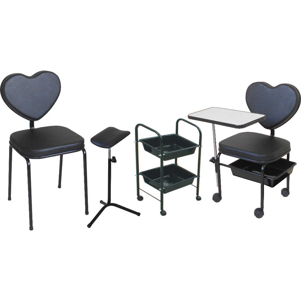 Cadeira Manicure Love + Cadeira Cliente + Carrinho Auxiliar + Suporte Pedicuro - Kit Plus Love