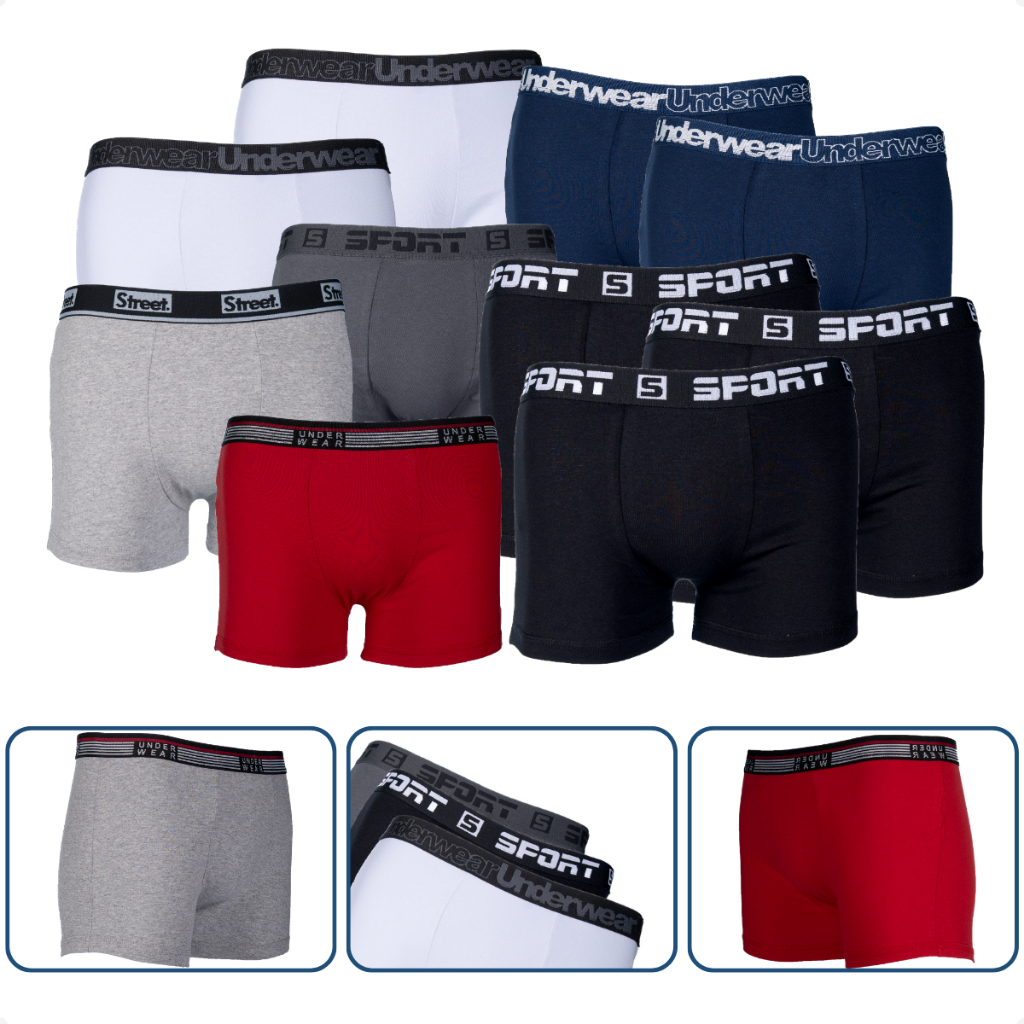 Cueca Boxer Masculina Kit 10 Algodão Confortável Mescla Roupa Íntima Homem Criança Uso Diário Esporte Presente Premium