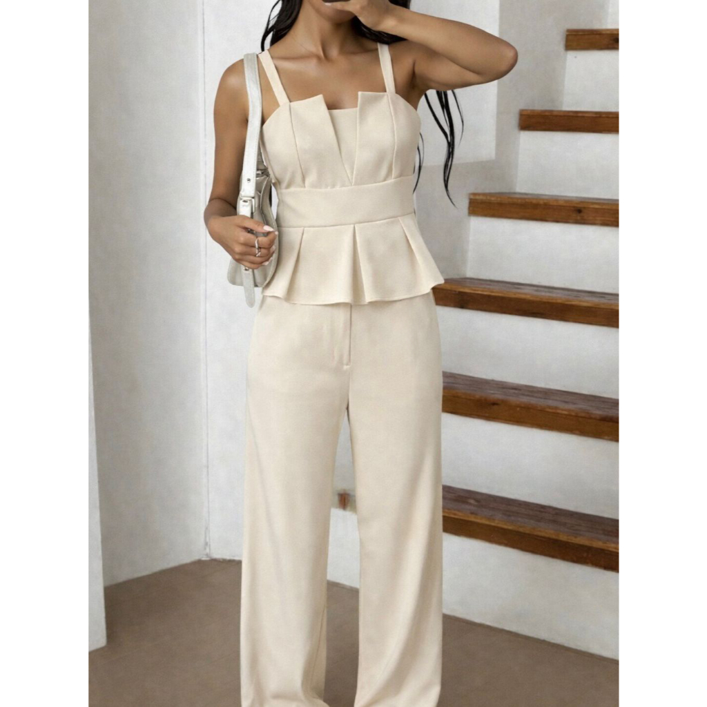 Kliou Fashion Conjunto Elegante com Top de Alças Ajustáveis e Calça Pantalona Casula com Bolso Diário Verão em Oferta na Shopee