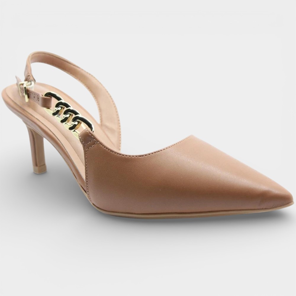 Scarpin Vizzano Slingback Detalhe Bico Fino Salto Baixo - Caramelo em Oferta na Shopee