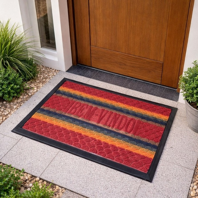 Tapete Capacho De Entrada Bem Vindo  Listrado Antiderrapante Pvc Cores