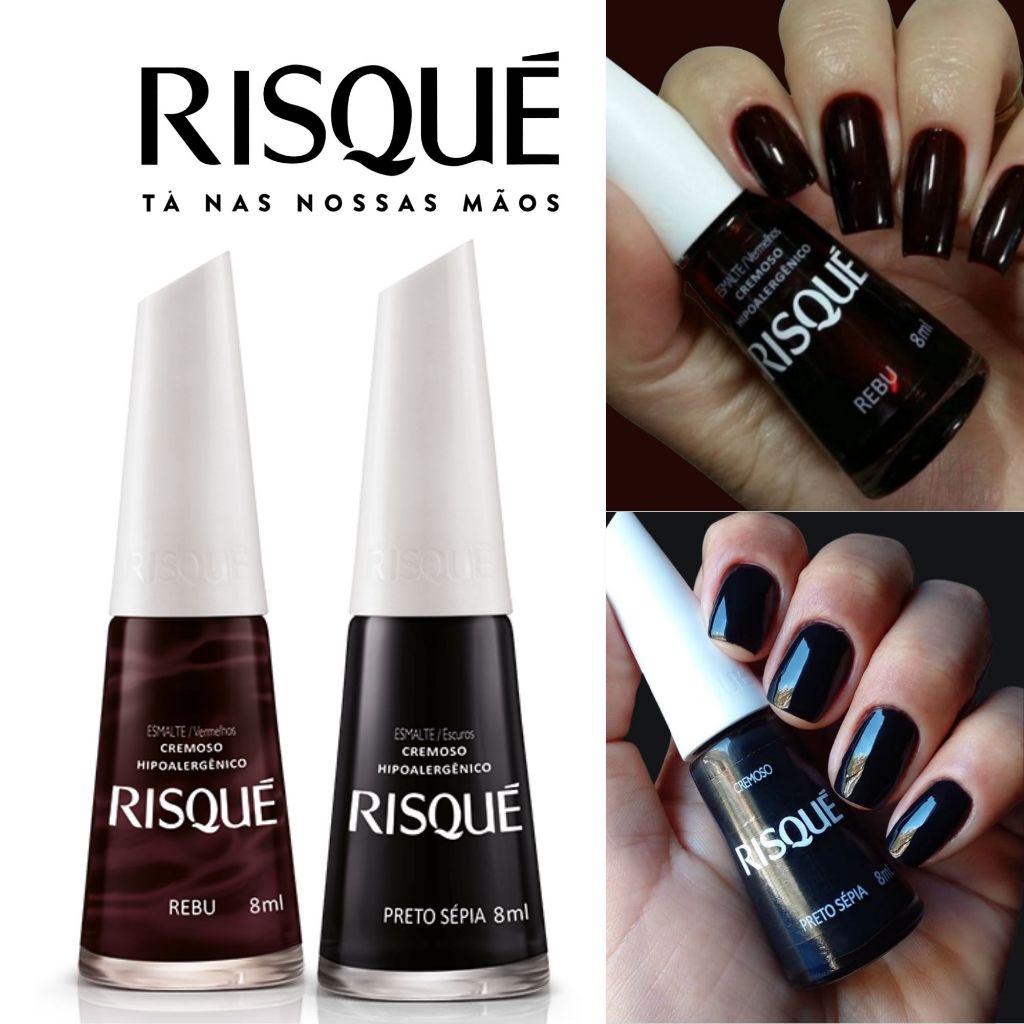 2 Esmaltes Risqué Tons Intenso com Rebu e Preto Sépia