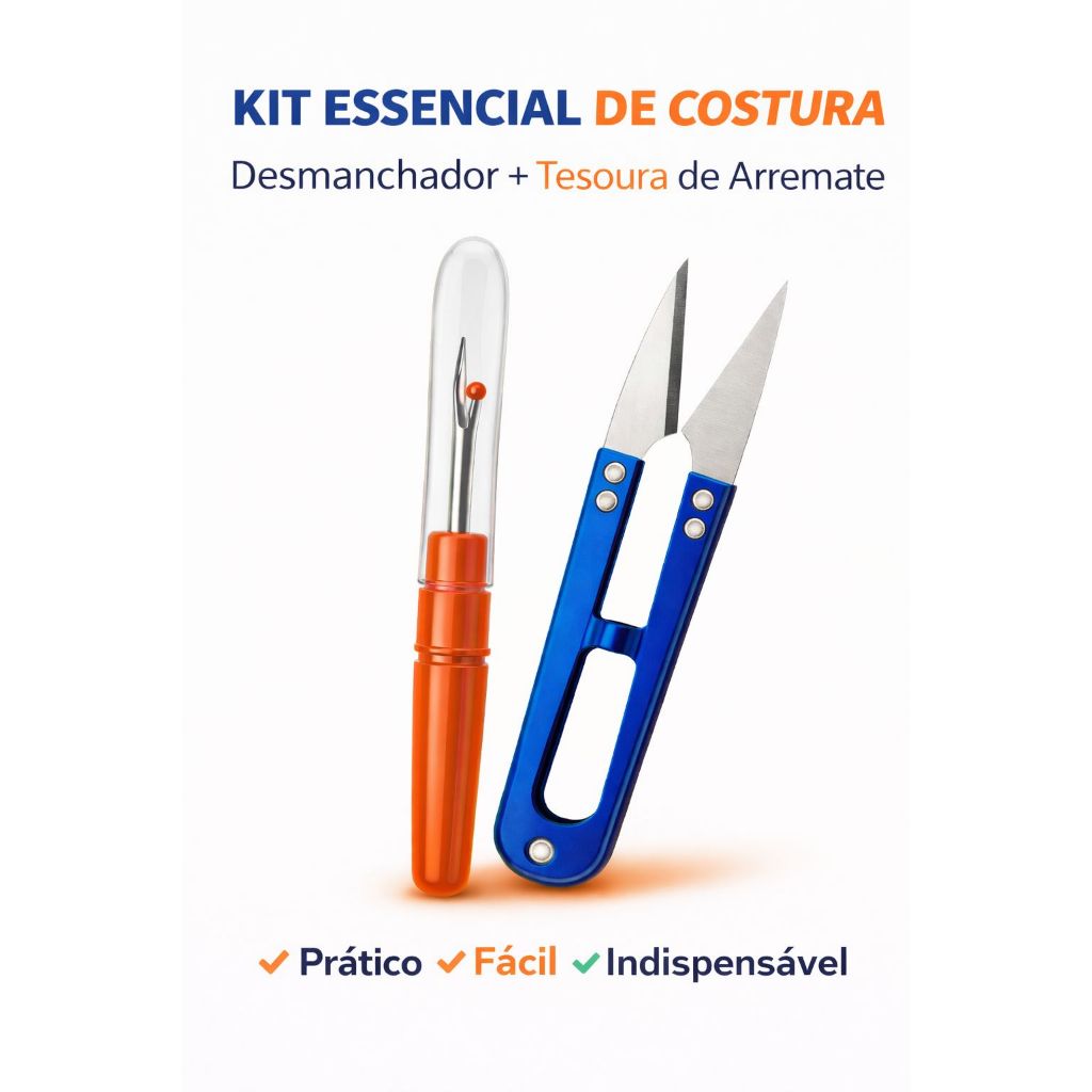 Kit Tesoura de Arremate + Abridor Desmanchador de Costura | Kit Patchwork Quilting Costura Profissional Confecção