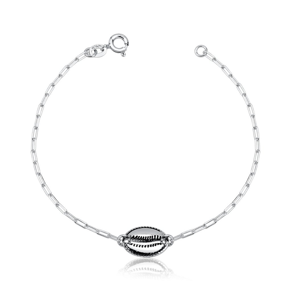 Pulseira Feminina de Prata 925 Elo Quadrado com Búzio em Oferta na Shopee