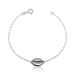 Pulseira Feminina de Prata 925 Elo Quadrado com Búzio