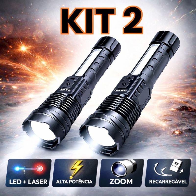 Lanterna Tática LED com Laser de Alta Potência Militar Super Forte com Zoom Recarregável USB para Emergência 1568 em Oferta na Shopee