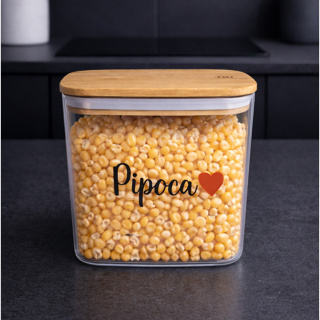 Pote Organizador Hermético para Pipoca com Tampa de Bambu em Oferta na Shopee