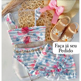 Biquini 3 peças infantil estampado em Oferta na Shopee