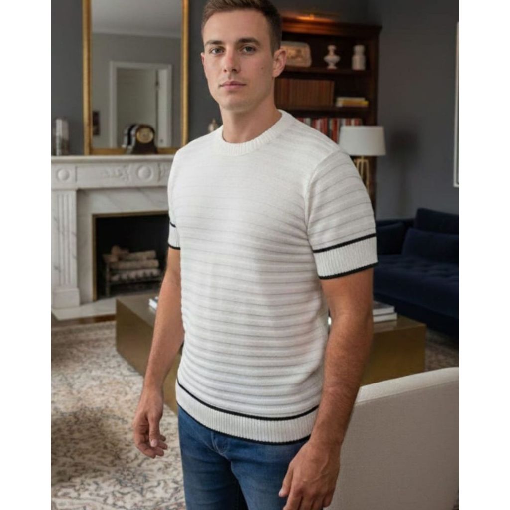 Camiseta Masculina Tricot Doucolor Manga Curta Básica Casual Elegante Tricô Moda Verão em Oferta na Shopee