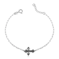Pulseira Masculina Prata 925 Elo Cadeado Cruz Bali