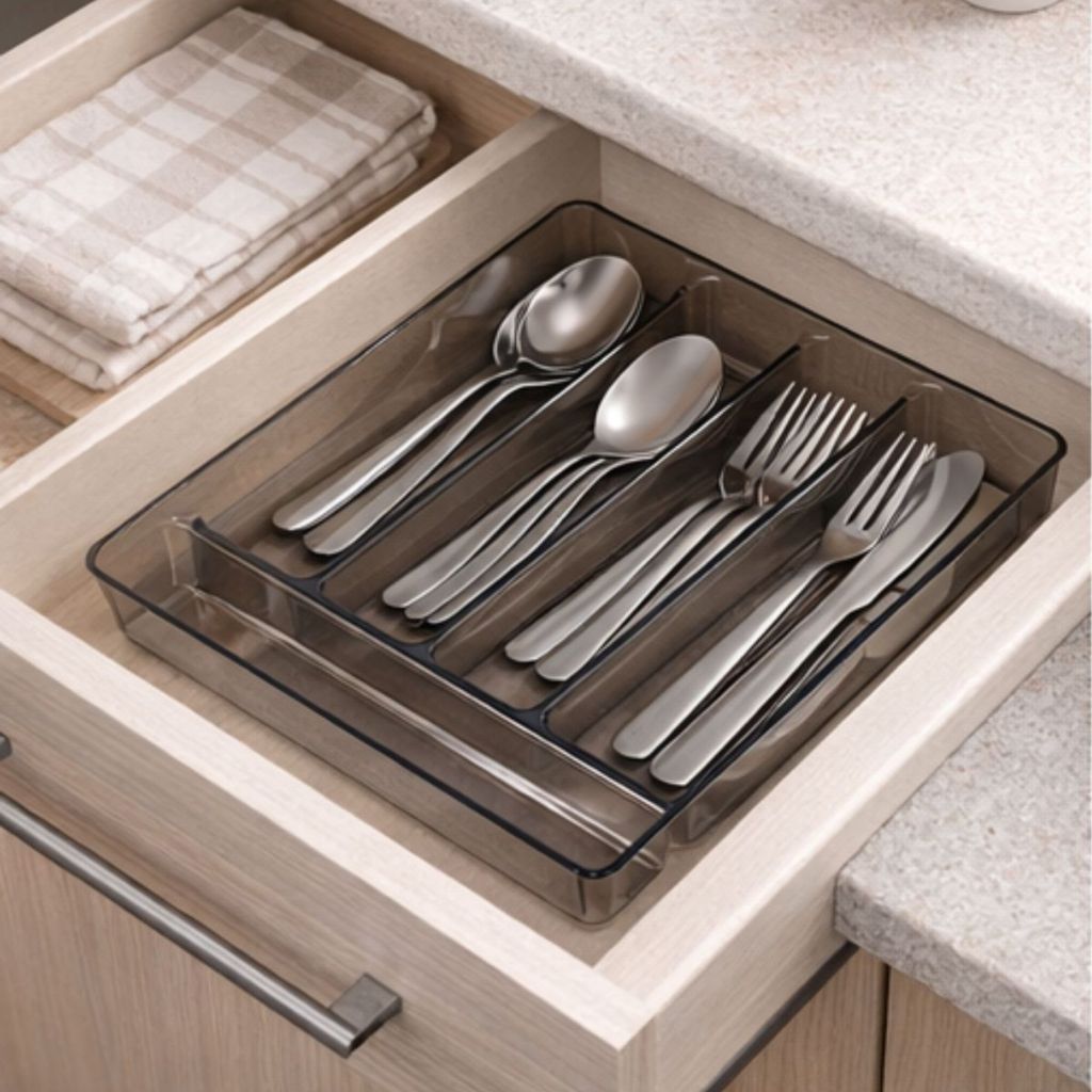 Organizador De Talheres Moderno Acrílico Fume Com Divisórias em Oferta na Shopee