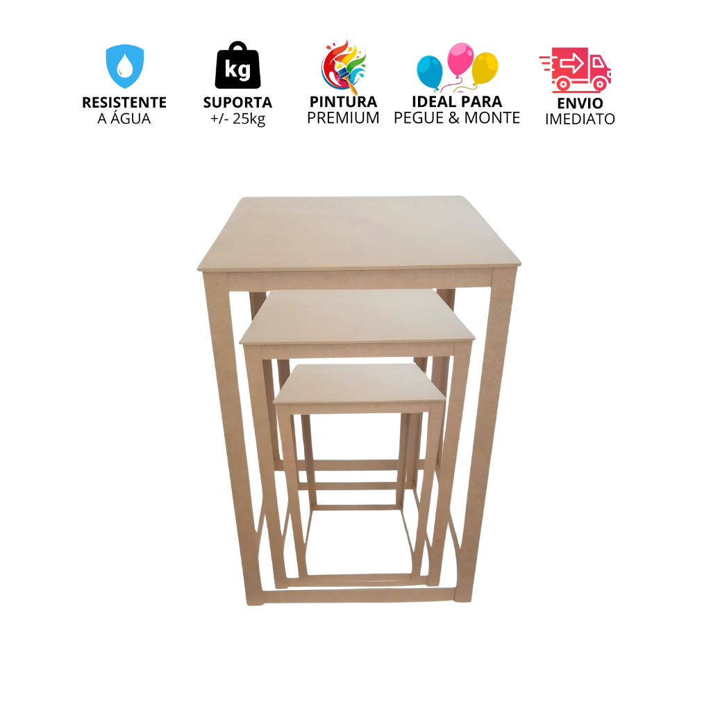 Trio De Festas Kit Jogo Mesa Mezanino Cubo Vazado MDF Cru