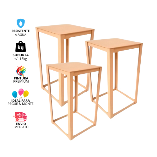Trio Mesa De Festas Kit Jogo Mesa Mezanino Cubo Vazado MDF Cru