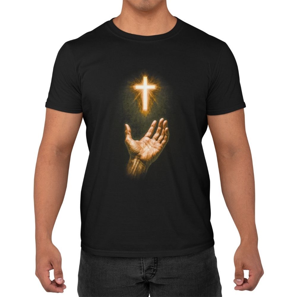 Camiseta Camisa Premium Unissex Cristã 100% Algodão Religiosa Mão e Cruz em Oferta na Shopee