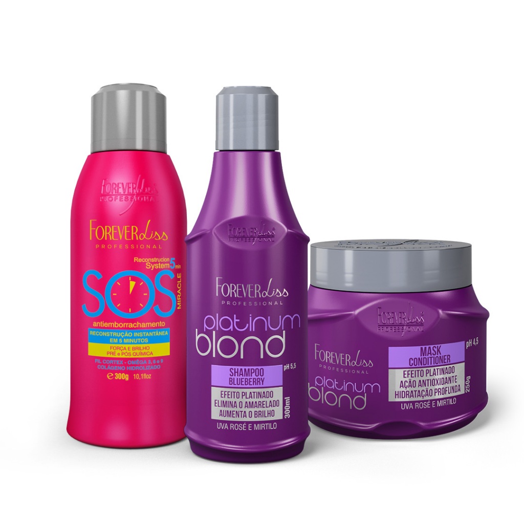 Kit Platinum Blond Com Reconstrutor Sos 300ml Forever Liss