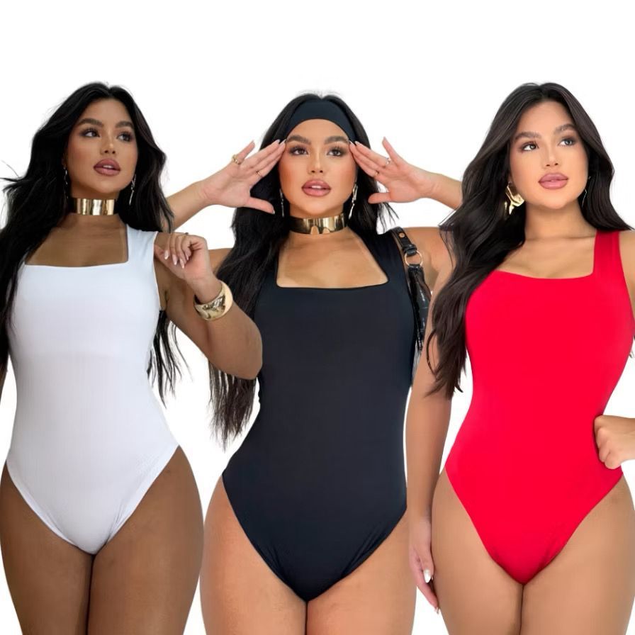 KIT 3 BODY FEMININO REGATA SUPLEX DECOTE QUADRADO FORRO DUPLO