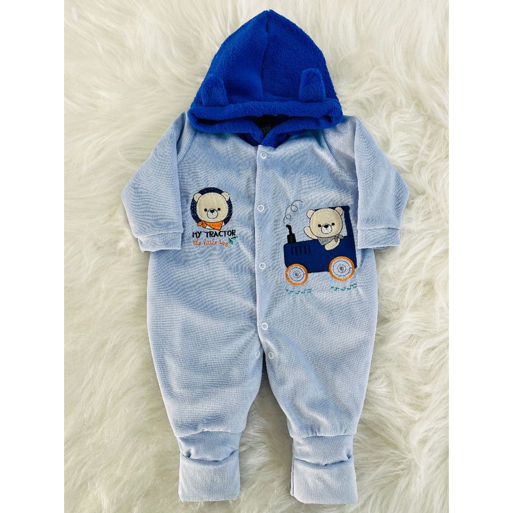 Macacão Capuz Touca Bebê Plush Baby Bordado Infantil Menino Inverno em Oferta na Shopee