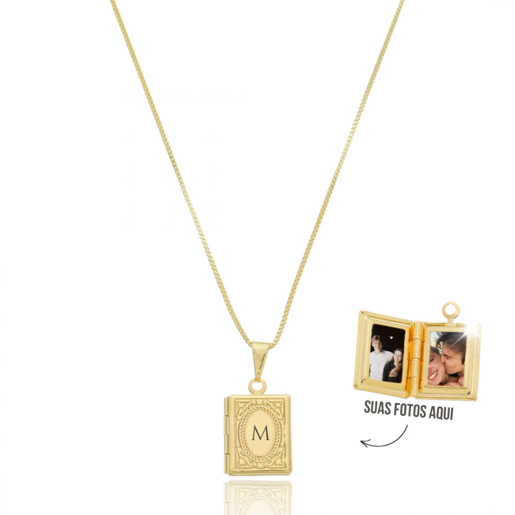 Colar Relicário Livro Minimalista - Banhado a Ouro 18K em Oferta na Shopee