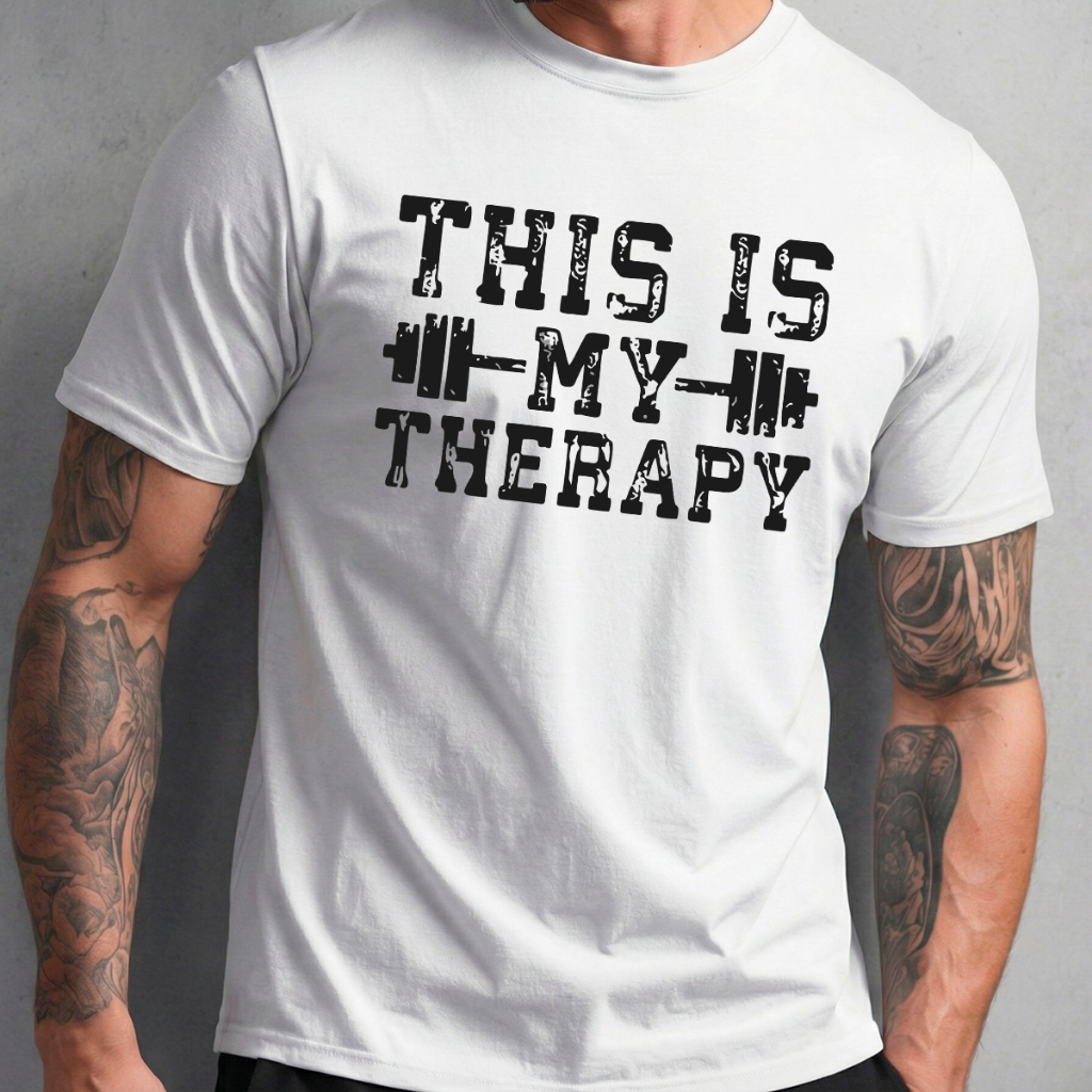 Camiseta Basica Masculina Branca Algodão Gola Redonda Manga Curta Estampa Treino Minha Terapia Estilo Urbano Confortável