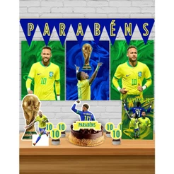 Kit Festa Decoração Neymar Copa do Mundo Completa Monta Fácil 35 Itens