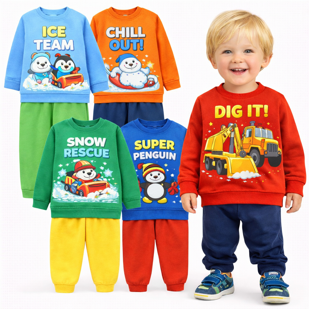 Kit 4 Peças de Roupa de Inverno Menino Flanelada Kit 2 ou 1 Conjunto de Moletom Infantil Menino Inverno