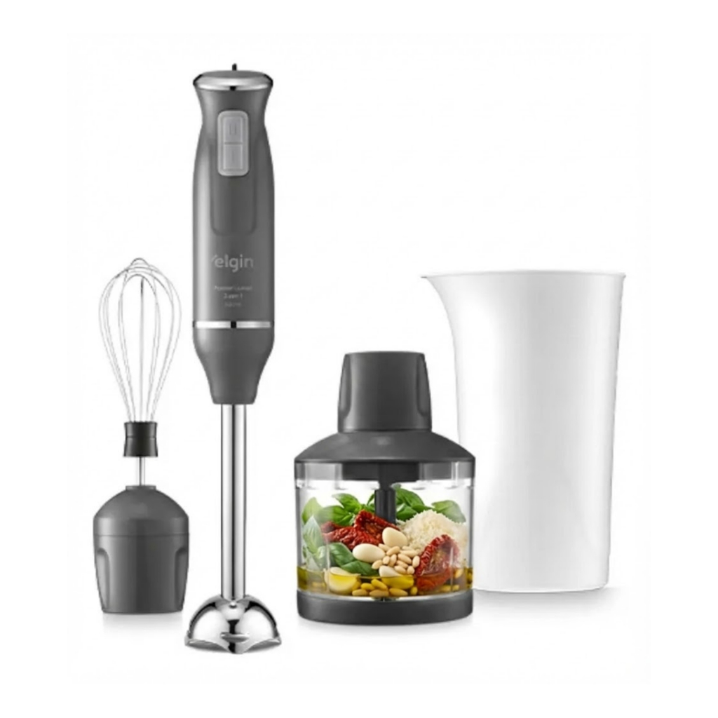 Imagem Mixer Power Inox 3 Em 1 Elgin Lunar 600w Original - Batedor Processador - 127v ou 220v