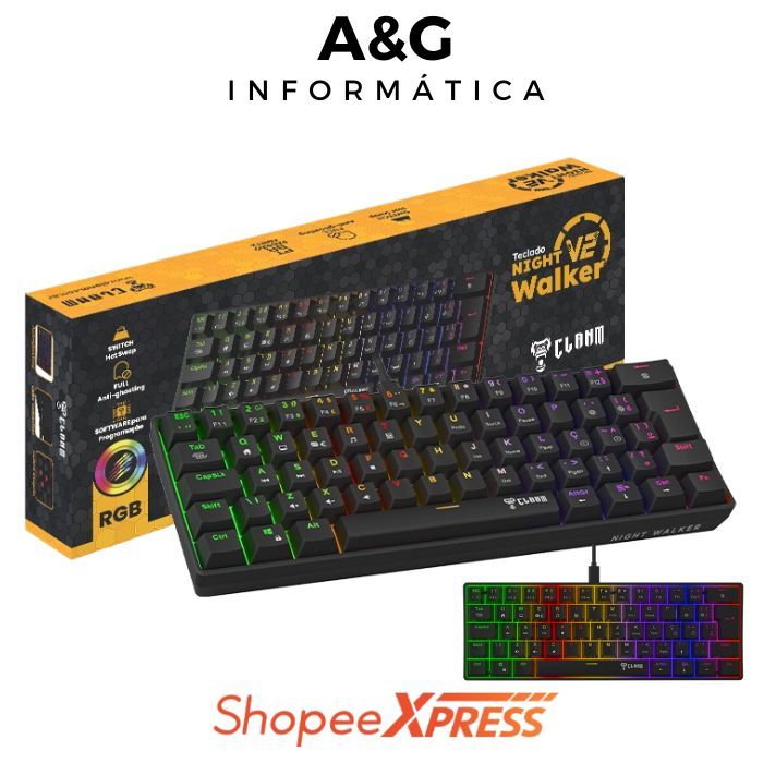 Teclado Gamer Mecânico Switch Hot Swap Red 60% Software Proprio Walker V2