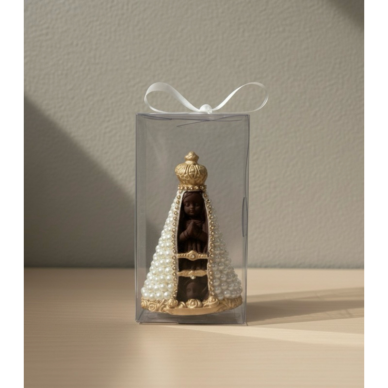 Kit Nossa Senhora Aparecida 15cm e Caixa Decorativa Lembracinha Festa Casamento Batizado