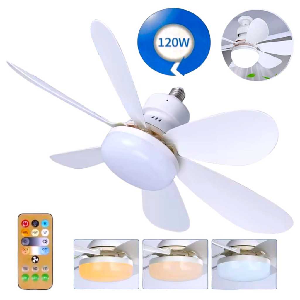 Ventilador De Teto 120w Com Luzes Integradas E27 controle Remote direto no Bocal