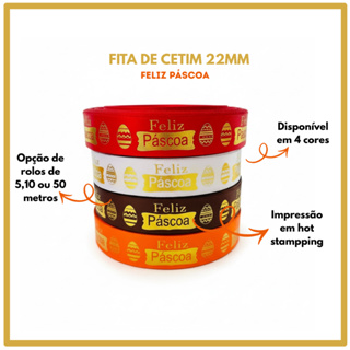Fita de Cetim Feliz Páscoa 22mm Dourada | Hot Stamping | 5m 10m 50m | Embalagem Ovo de Páscoa em Oferta na Shopee